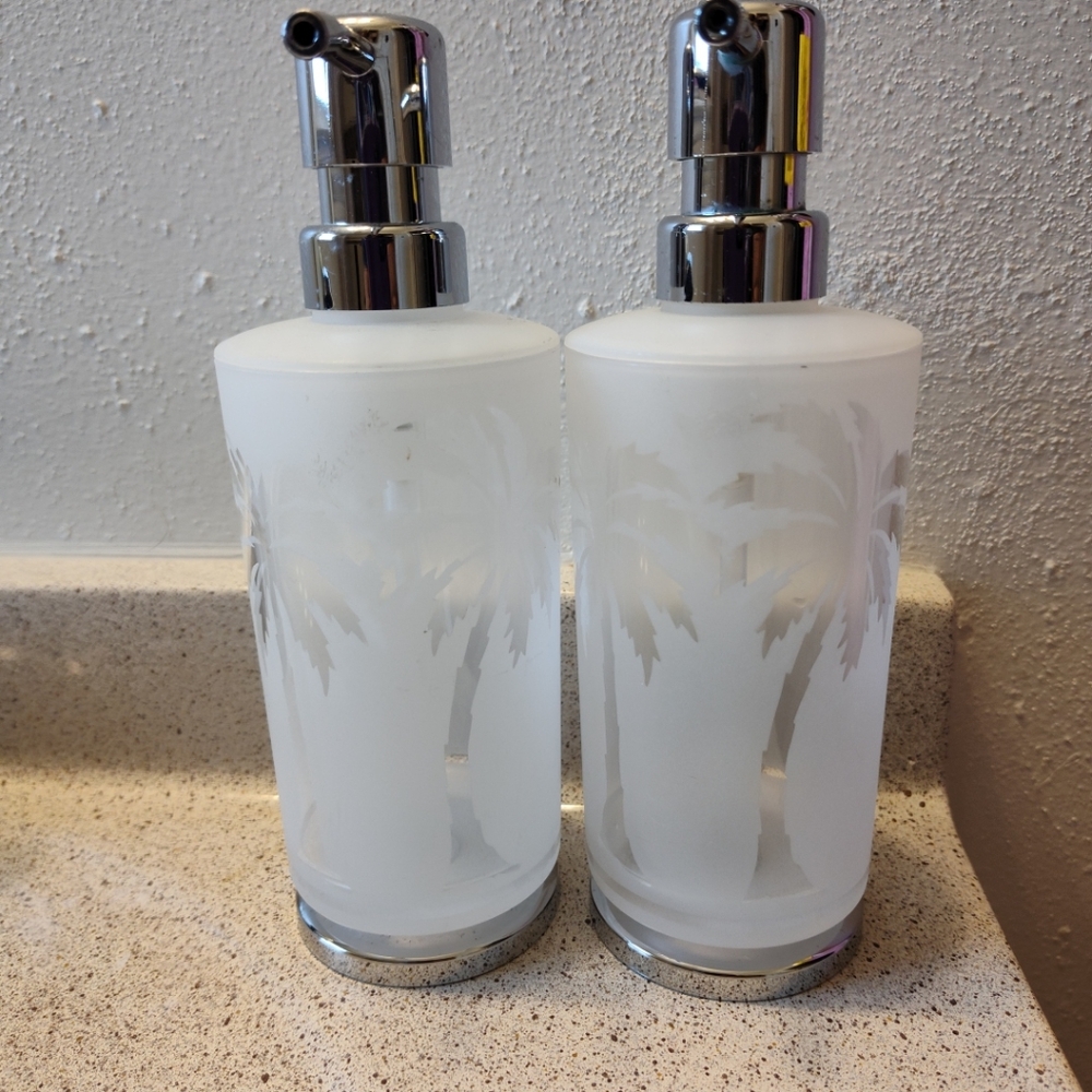 Frosted Palm Tree Acrylic Lotion or Soap Dispensers (2) with Chrome Pump